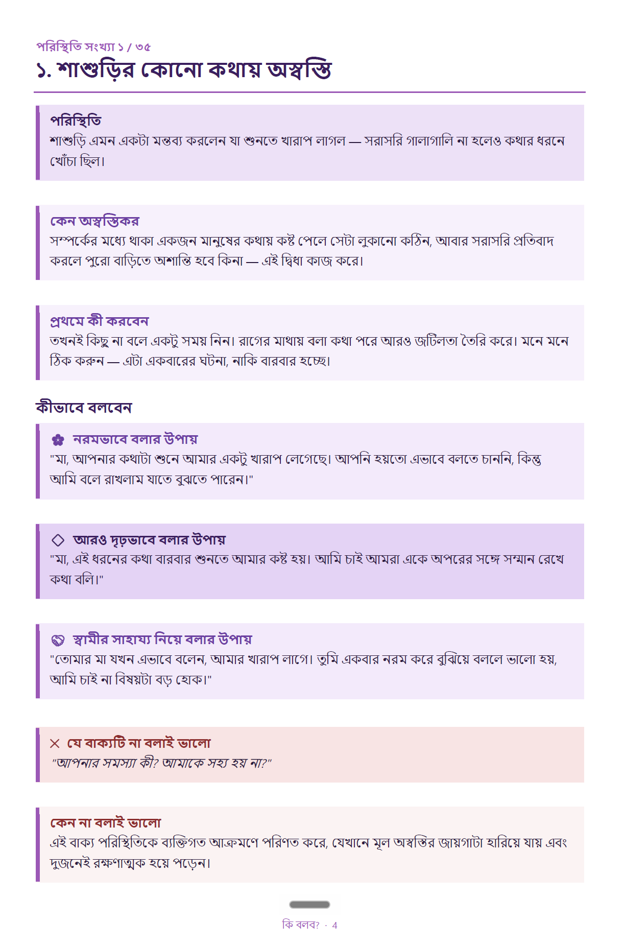‘কি বলব?’ — একটি নমুনা পাতা